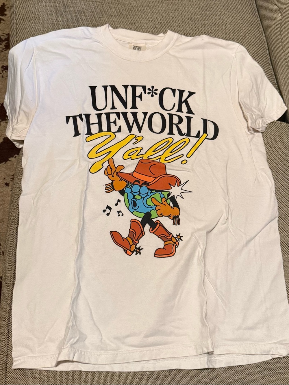 White Graphic Tee "Unf*ck The World Y'all!" Size m